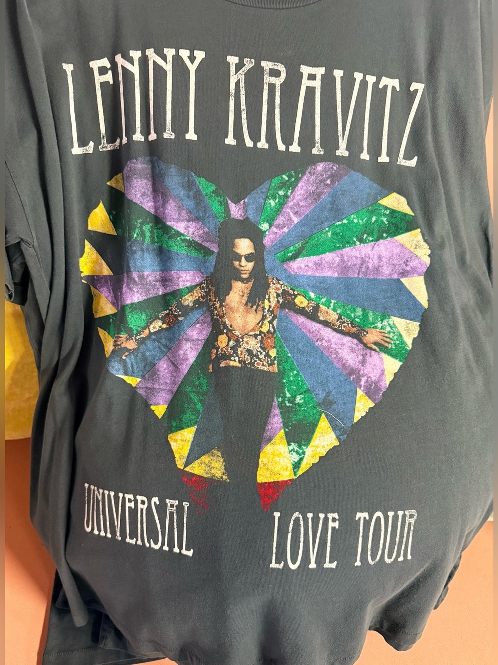 Daydreamer Lenny Kravitz Graphic Tee in Black with Multicolor Heart